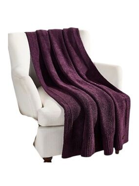 Barefoot Dreams CozyChic 45x60 Stacked Rib Border Blanket Black Currant